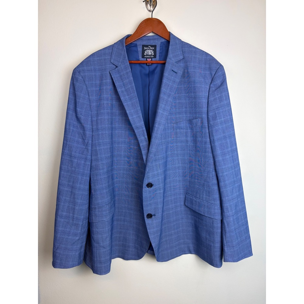 Savile Row Blazer 54R Blue Glen Plaid Two Button Double Vent Suit Jacket Coat